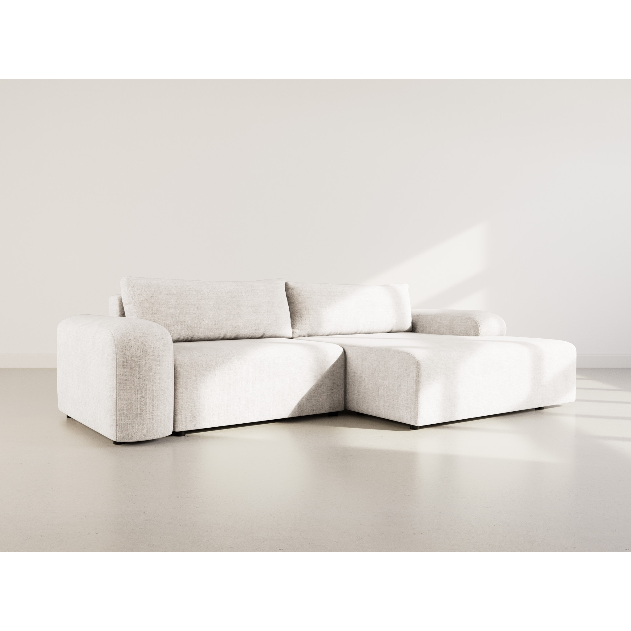 Rebecca - canapé d'angle droit 4 places convertible avec coffre en velours texturé - Beige