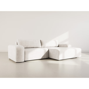 Rebecca - canapé d'angle droit 4 places convertible avec coffre en velours texturé - Beige