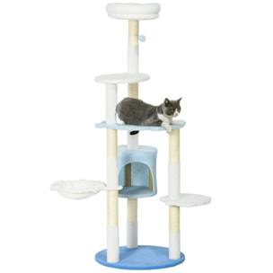 Árbol Rascador para Gatos Grandes de 155 cm Torre para Gatos de Interior con Postes de Sisal Cueva Cama Hamaca y Bola de Juguete Ø54,5x155 cm Blanco y Azul