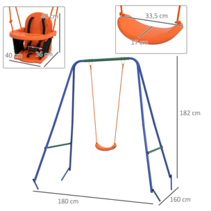 Columpio Infantil 2 en 1 Columpio para Niños y Bebés con 1 Silla para Niños 1 Silla para Bebés y Cinturón de Seguridad para Exterior e Interior Naranja