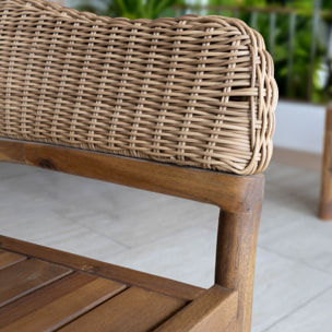 Ensemble table et 8 fauteuils de jardin en bois d'acacia brun et osier ALHAMBRA