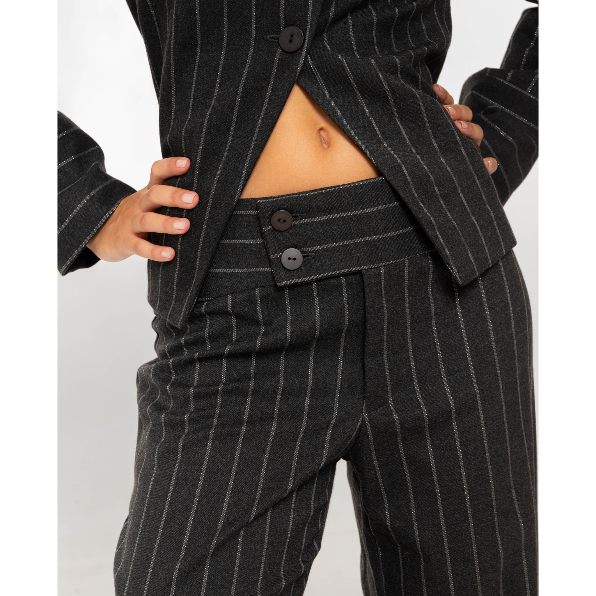 Pantalón de traje con raya diplomática en lurex de mujer