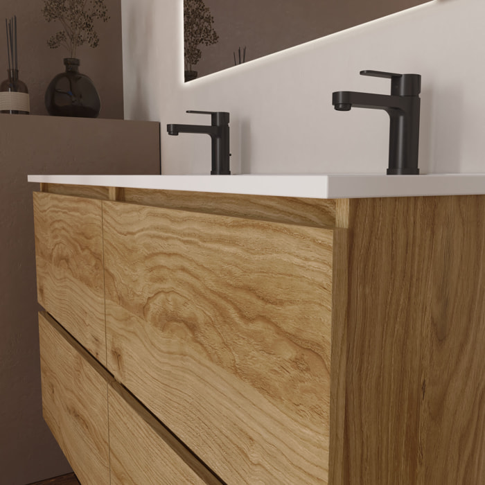 Conjunto de Baño Kaji | Mueble de Baño Suspendido | 140 cm Teka| Cuatro Cajones | Lavabo Encastrado | No incluye Espejo | Alday