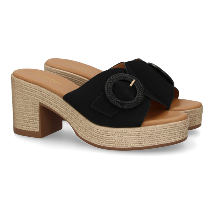 Zueco de tacon comodos y elegantes diseño moderno con hebilla decorativa