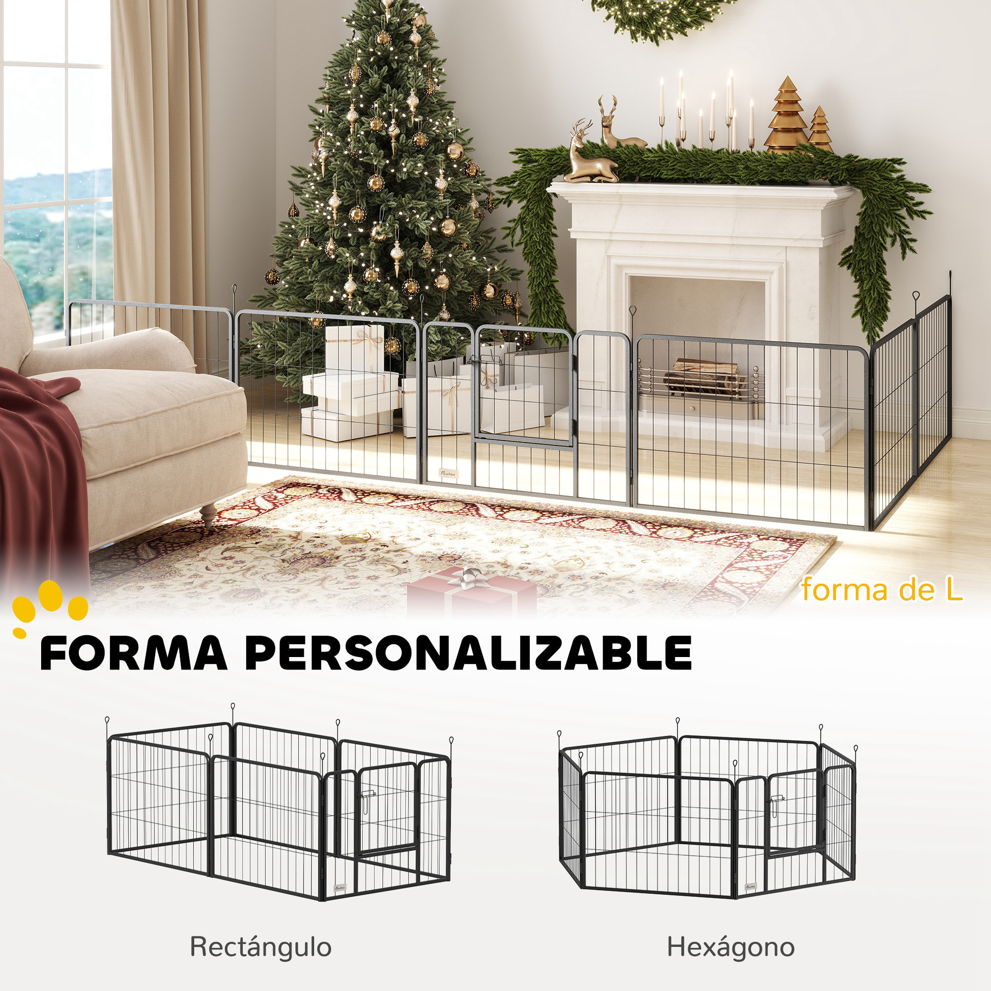 Parque para Perros de 6 Paneles de 60 cm de Altura, Vallas para Perros de Acero Plegable, con Puerta, para Interior y Exterior, Negro