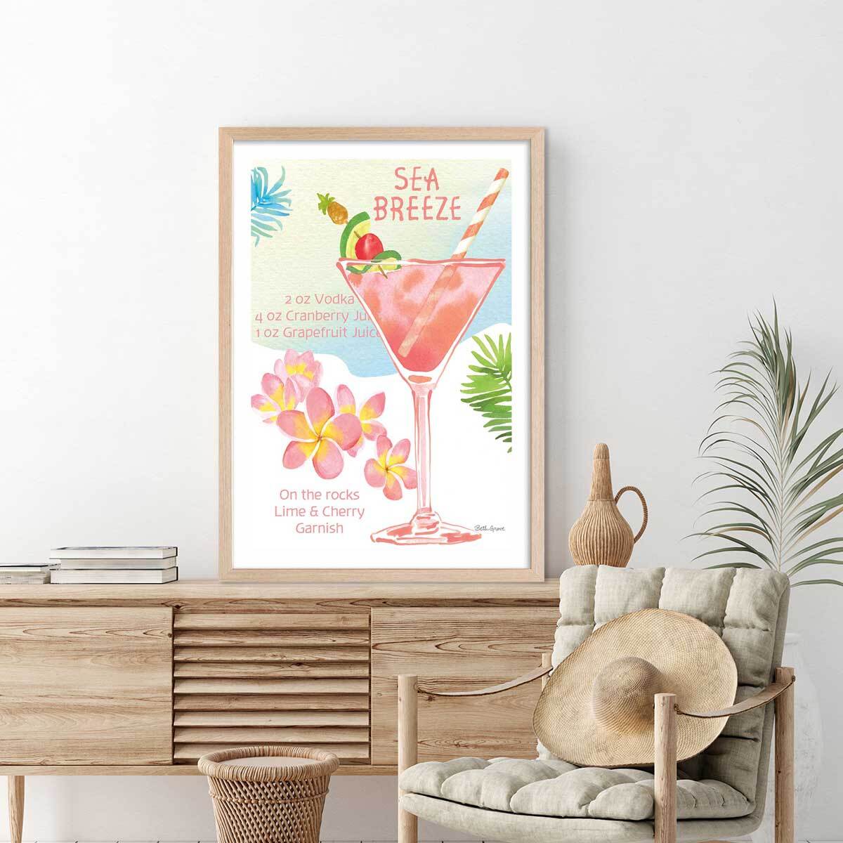 Affiche Sea breeze en aquarelle Affiche + cadre en bois - Chêne