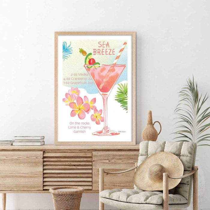 Affiche Sea breeze en aquarelle Affiche + cadre en bois - Chêne