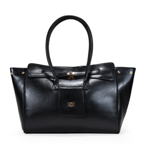 Bolso de hombro negro con cinturón y bolsillos