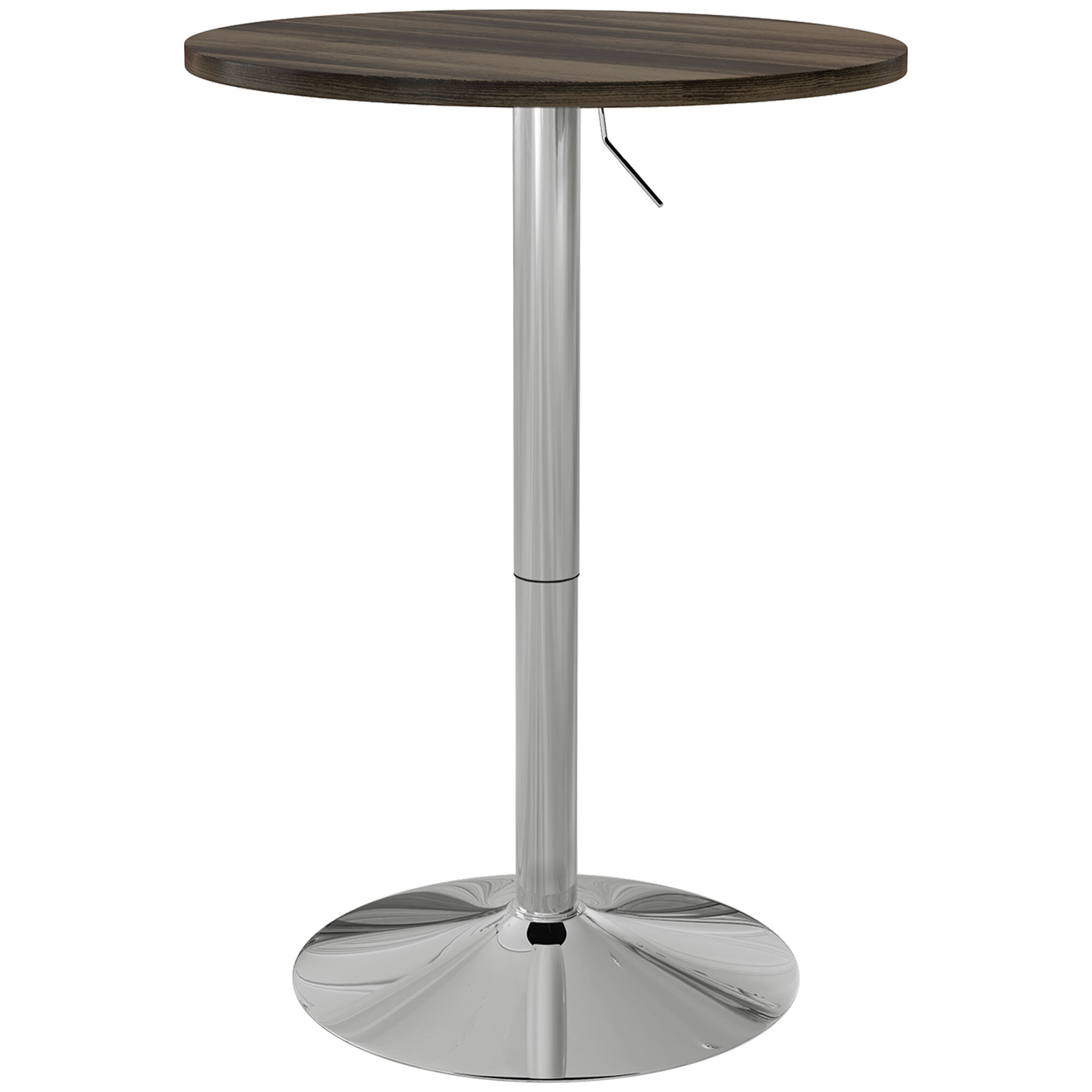Mesa Alta Cocina, Mesa Alta Bar Redonda para 2 Personas, Altura Ajustable 69-91 cm, Tablero Giratorio 360°, Base de Acero, para Salón, Comedor, Cocina, 60x60x91 cm, Nogal