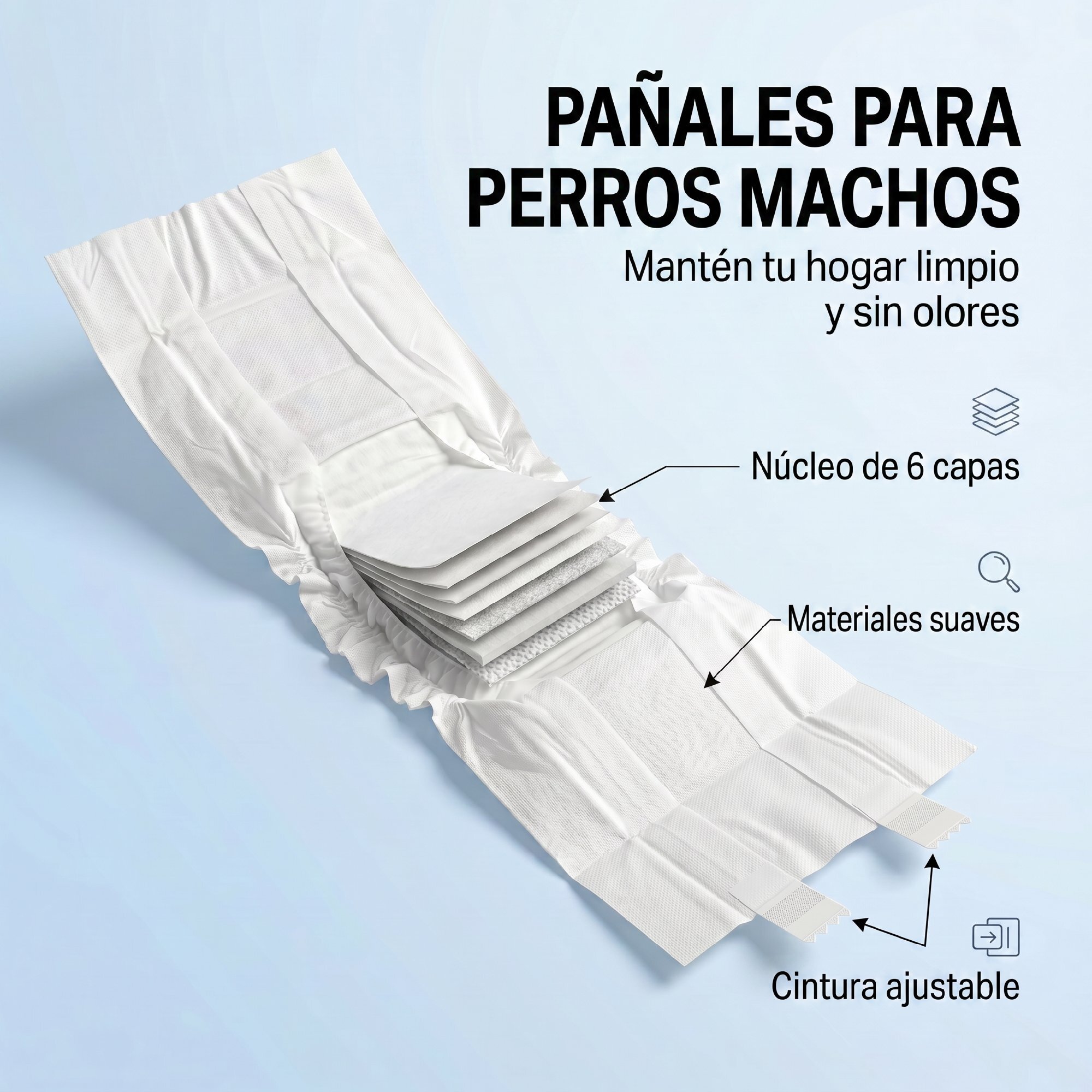 Pañales Desechables para Perros Machos, 48 Unidades, Súper Absorbentes, Antifugas, Pañales Sanitarios para Cachorros, Talla M, 45-64 cm de Cintura