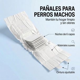 Pañales Desechables para Perros Machos, 48 Unidades, Súper Absorbentes, Antifugas, Pañales Sanitarios para Cachorros, Talla M, 45-64 cm de Cintura