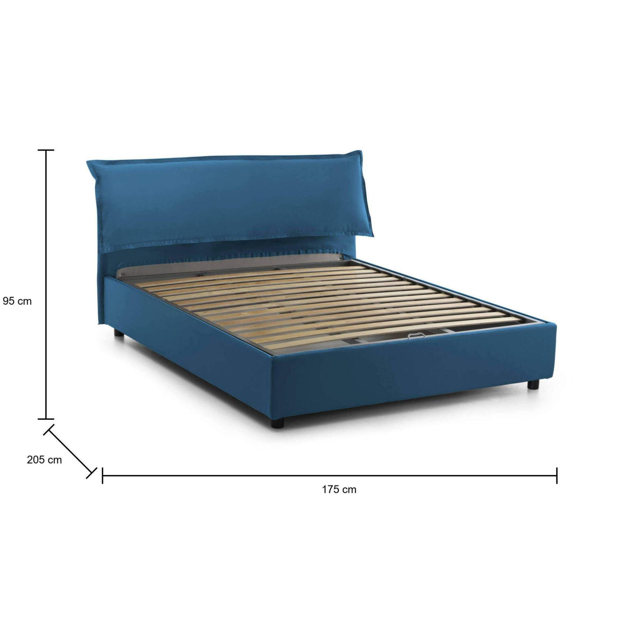 Letto matrimoniale Clio, Letto contenitore sfoderabile con testiera e giroletto contenitore imbottiti, 100% Made in Italy, adatto per materasso 160x190 cm, Blu