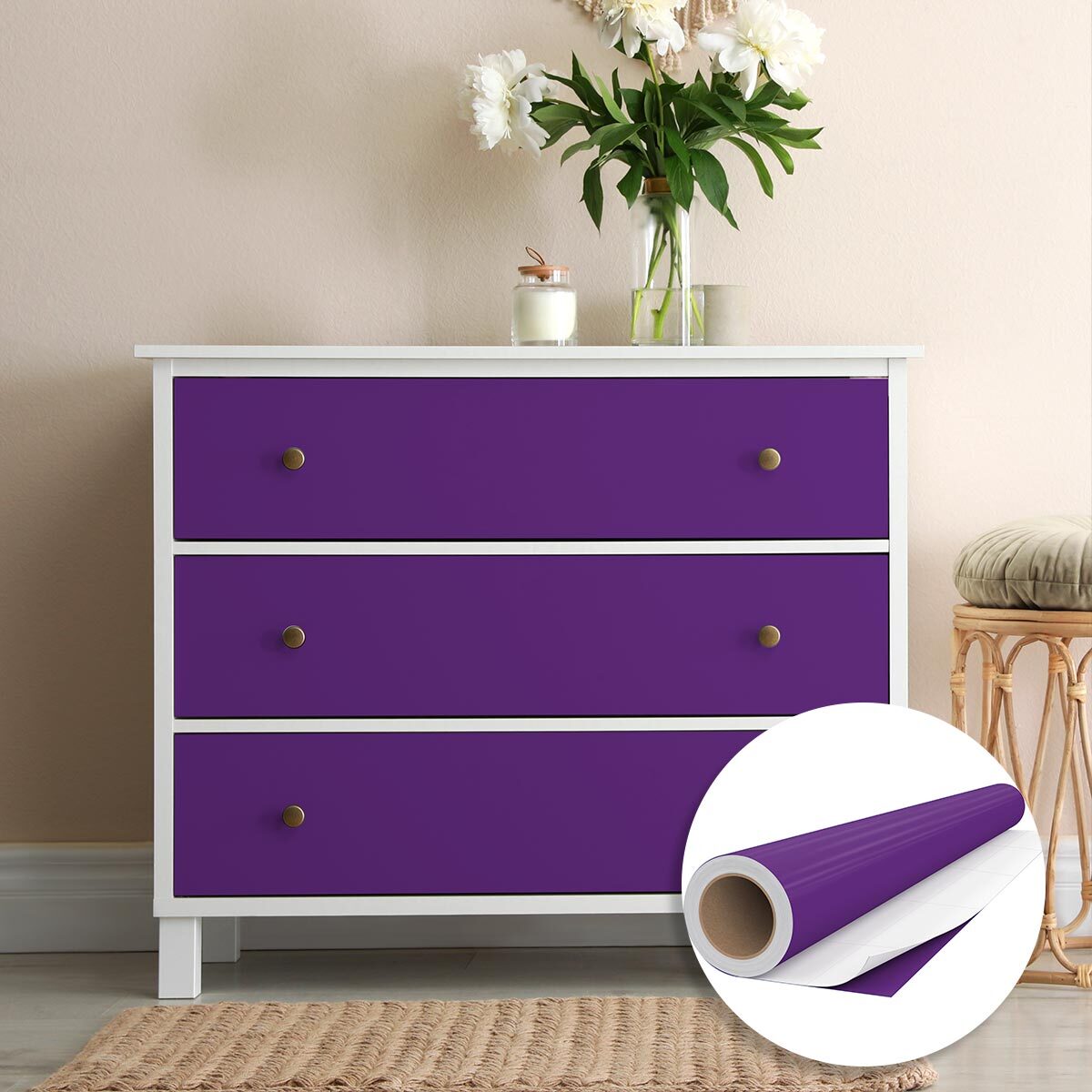 Rouleau adhésif décoratif Vinyle au Mètre - Violet - Sticker Lavable Imperméable Mur Cuisine Meubles