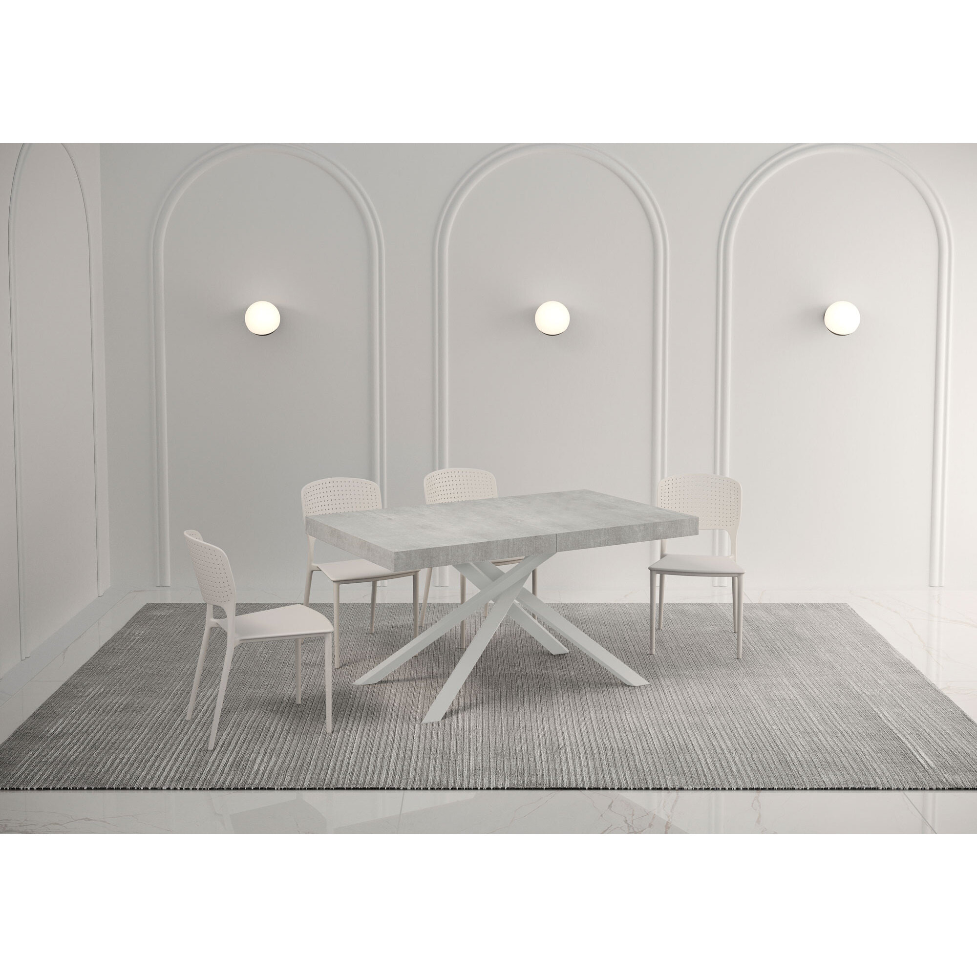 Mesa extensible 80x140/224 cm Karida cemento patas blanca