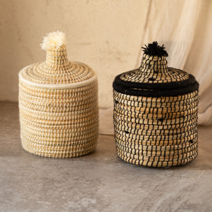 Panier avec couvercle laine - Blanc