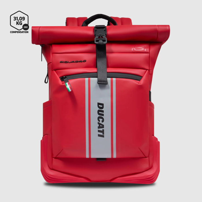 Piquadro Zaino roll-top per PC e iPad® con cinghia pettorale, agganci per lucchetto e luce portatile da bici