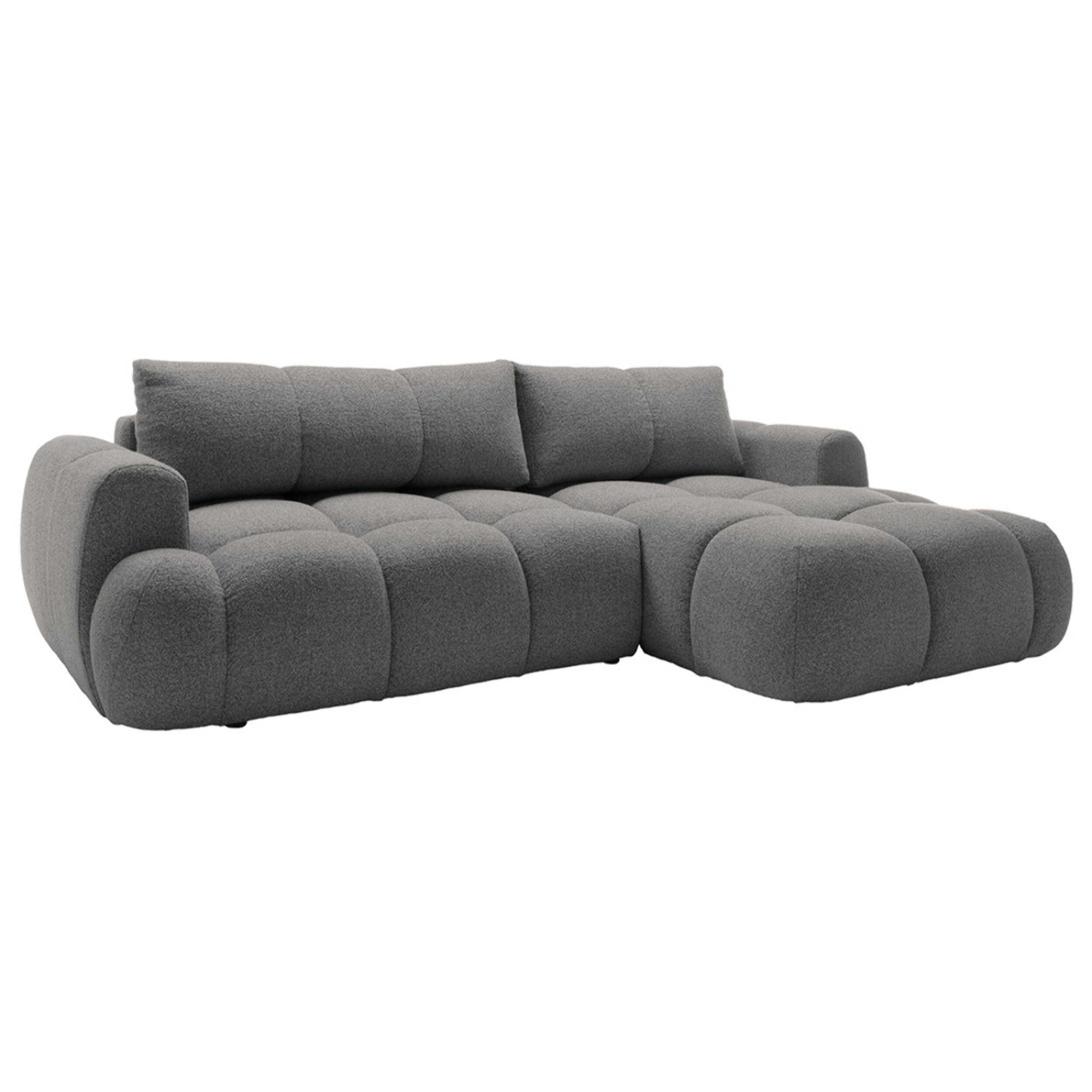 Yulin - Canapé d'angle droit 4 places convertible avec coffre en tissu bouclette - Gris foncé