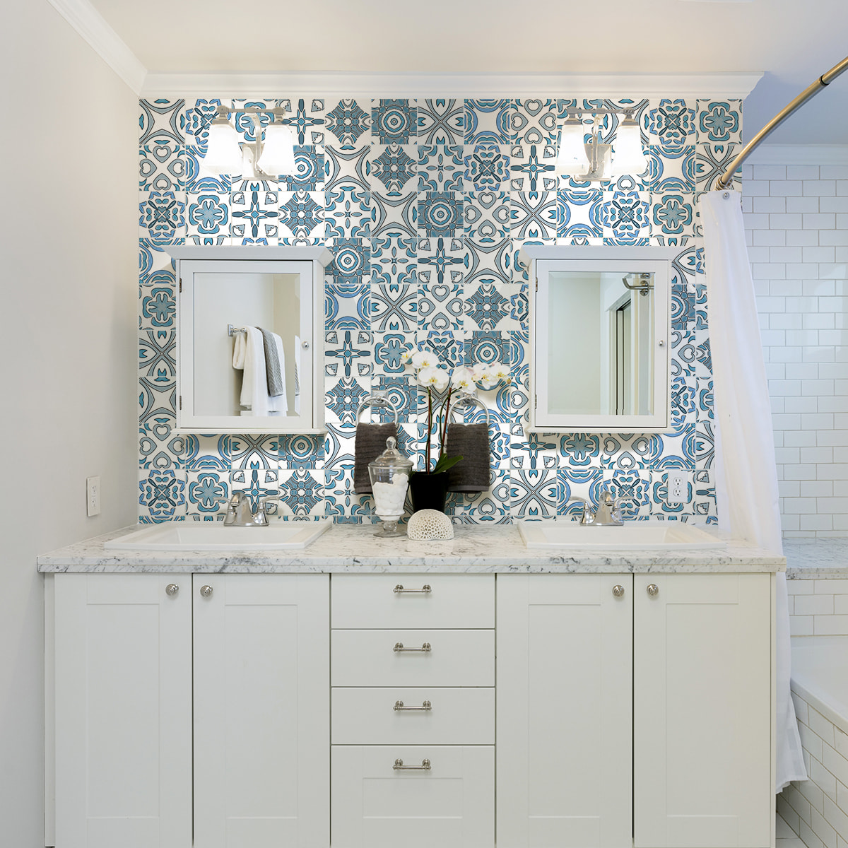 Stickers muraux - Sticker Mural Carrelage adhésif Cuisine Salle de Bain - 24 STICKERS CARREAUX DE CIMENT AZULEJOS TISIANO