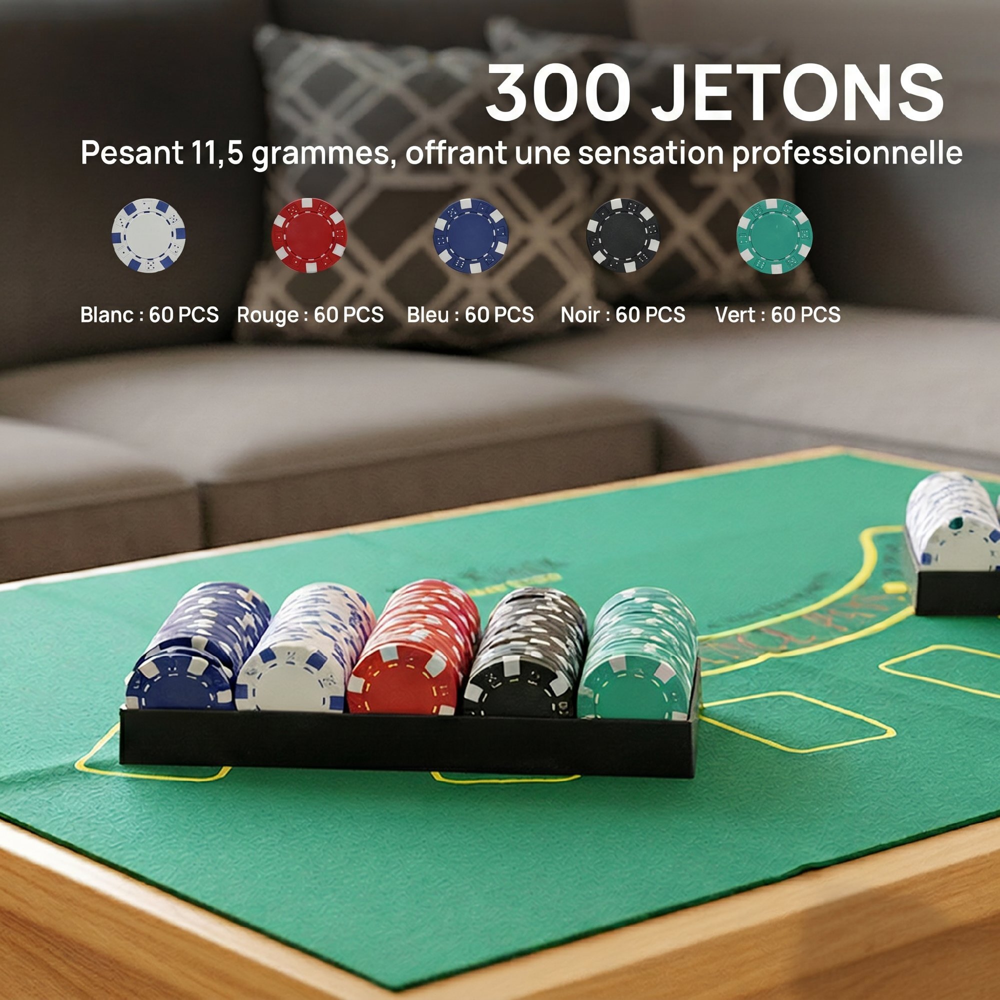 Mallette pro de poker 300 jetons 2 jeux cartes 5 dés 3 boutons sabot mélangeur tapis