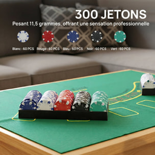 Mallette pro de poker 300 jetons 2 jeux cartes 5 dés 3 boutons sabot mélangeur tapis