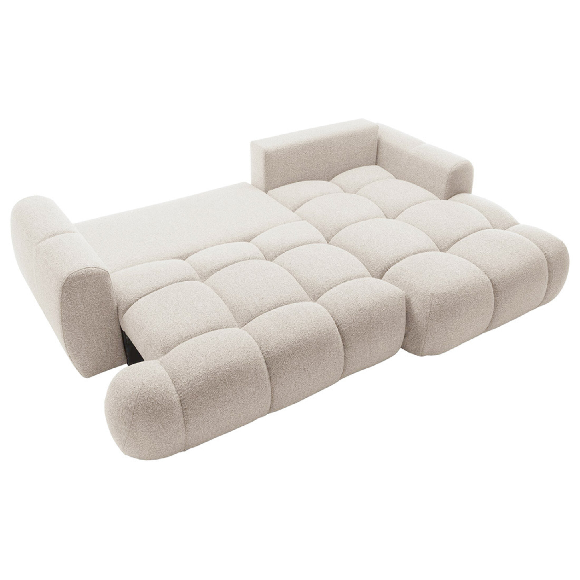 Yulin - Canapé d'angle droit 4 places convertible avec coffre en tissu bouclette - Beige
