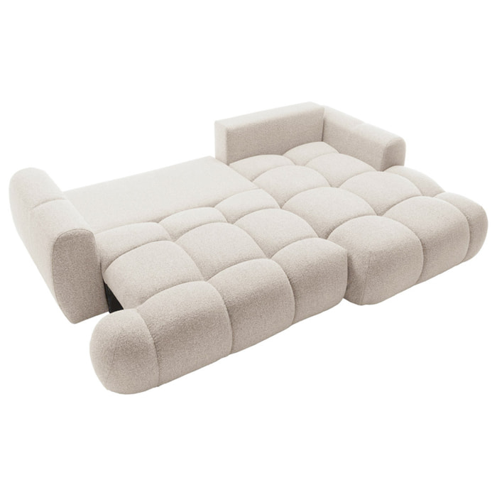 Yulin - Canapé d'angle droit 4 places convertible avec coffre en tissu bouclette - Beige