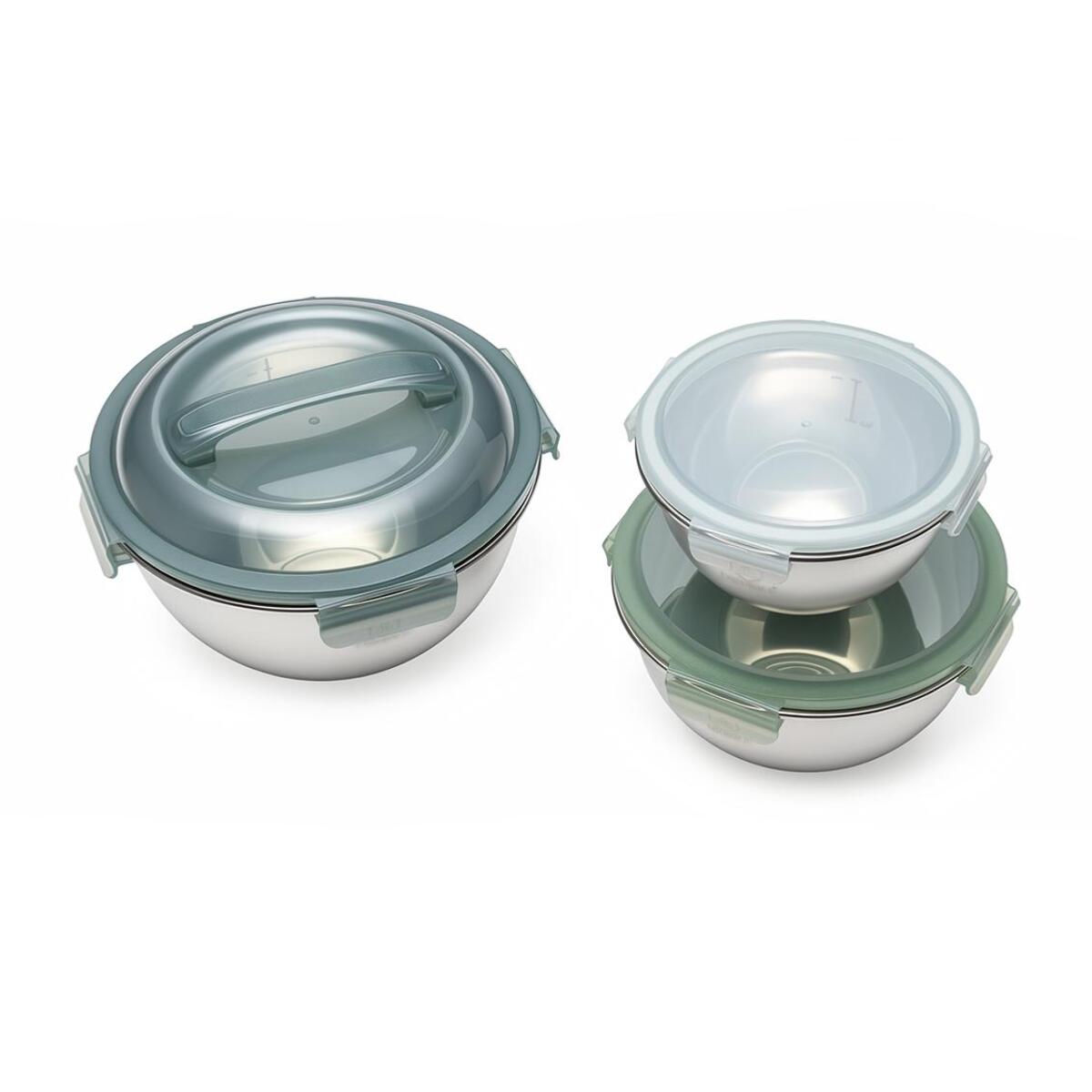 Set de 3 bols inox avec couvercles hermétiques - "Pique-nique"