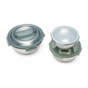 Set de 3 bols inox avec couvercles hermétiques - "Pique-nique"
