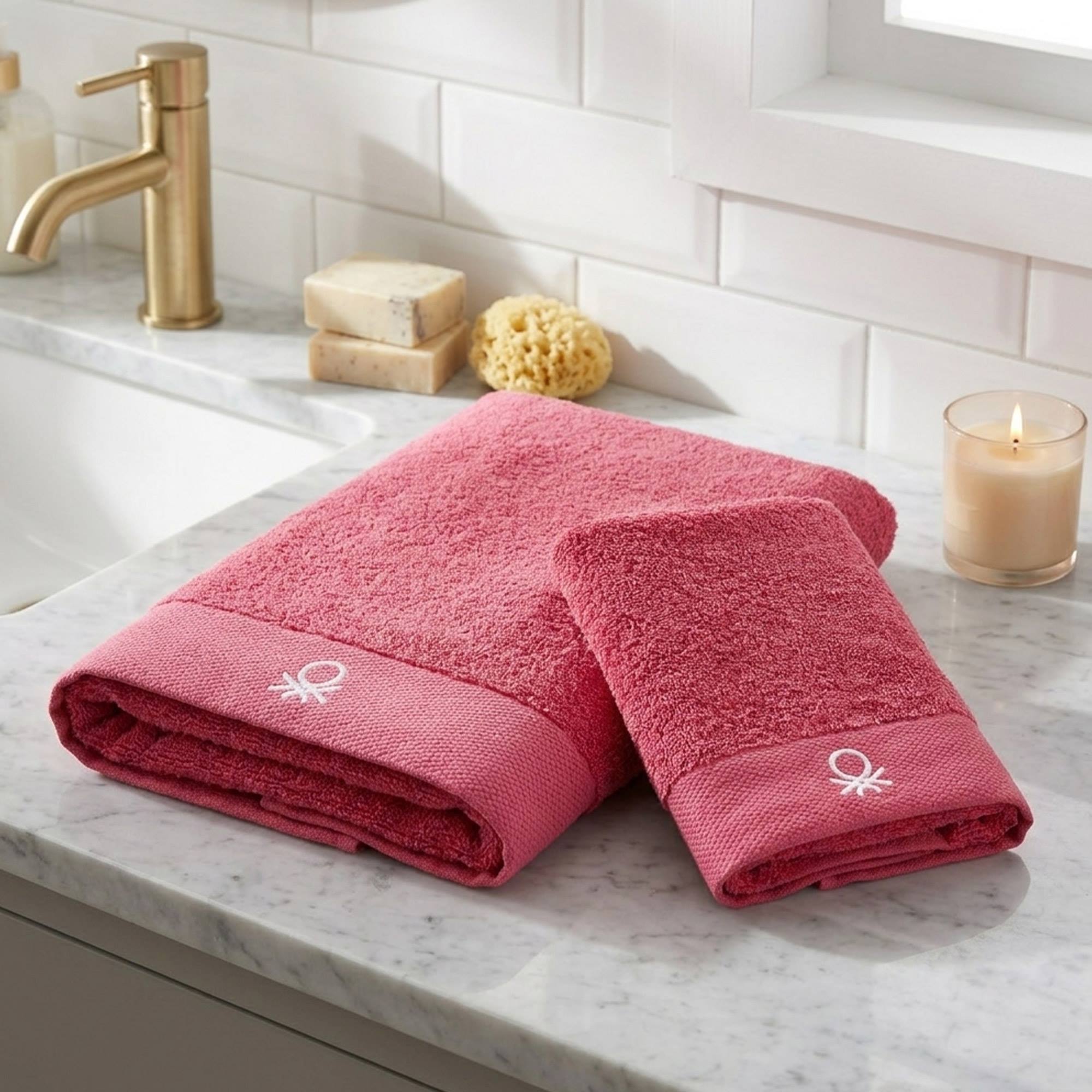 Juego de 2 toallas de baño 50x90cm + 70x140cm, rosa