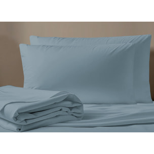 Completo Lenzuola No Stiro In Tinta Unita Con Angolo H.27 cm Colore Azzurro