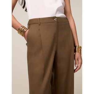 Oltre - Pantaloni palazzo misto lino - Verde militare