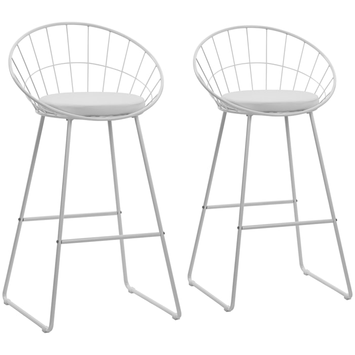 Lot de 2 tabourets de bar 75cm en métal blanc et coussin blanc ALEX
