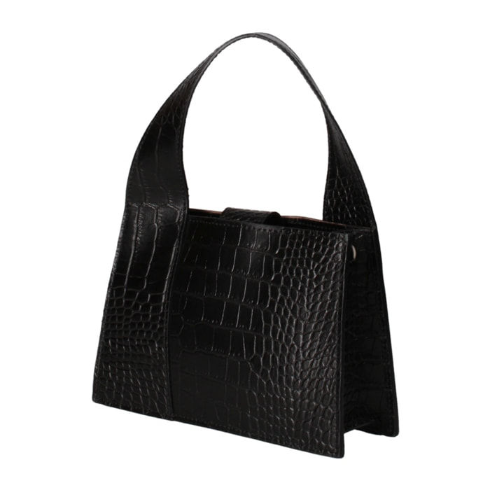 Borsa a mano da donna - Modello False - Vera pelle effetto cocco - 21.0 x 14.0 x 8.0 cm