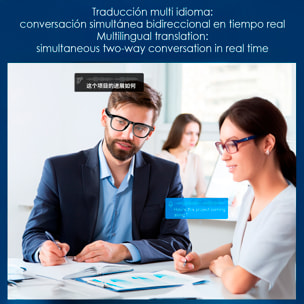 Occhiali intelligenti CY01. Con fotocamera per foto e video da 8 MPX, traduttore AI in tempo reale e controllo della musica/chiamate. 2 tipi di lenti, trasparenti e scure.