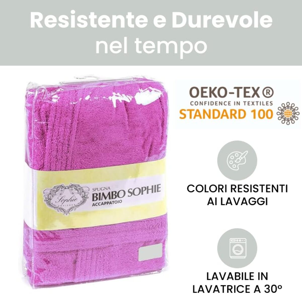 Accappatoio Bambino e Bambina, spugna di cotone, , Assorbente, Morbido, , Certificato Oeko-Tex. Fuxia