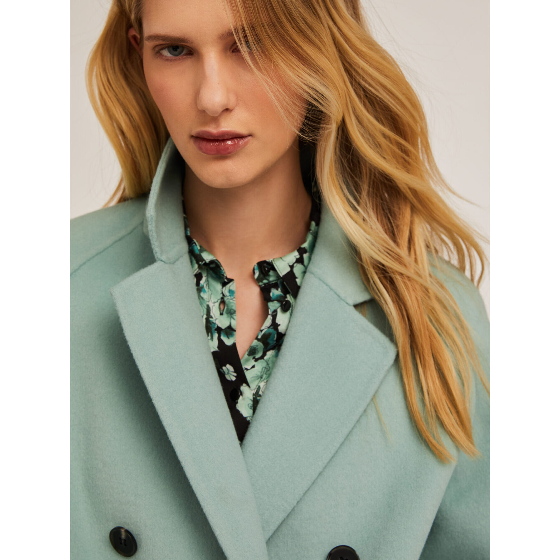 Motivi - Cappotto doppiopetto misto lana - Verde acqua