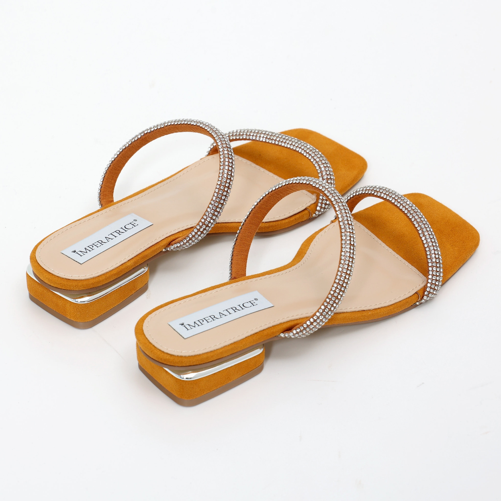 Sandali bassi in simil camoscio con fasce ricoperte di strass