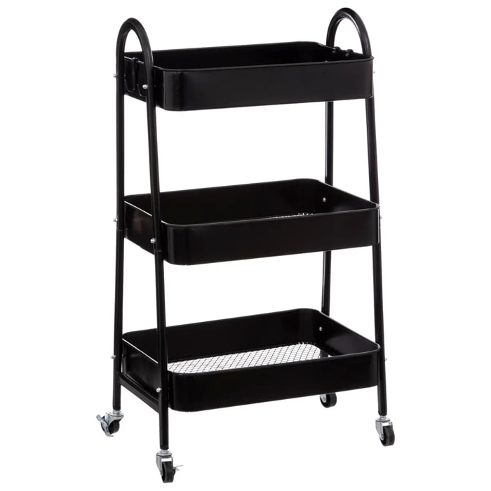 Desserte à roulette 3 niveaux Métal noir