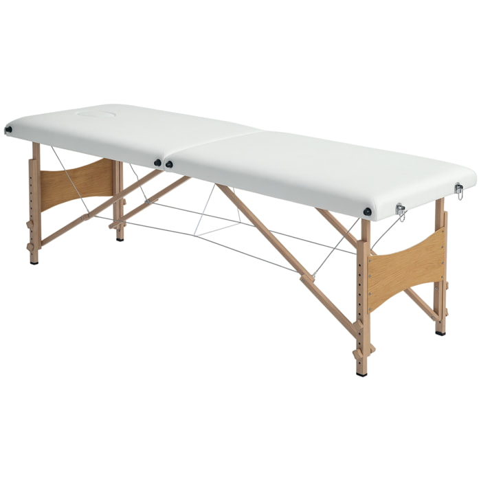 Table de massage pliante 2 zones sac tranport inclus 186L x 60l x 58-81H cm bois synthétique crème