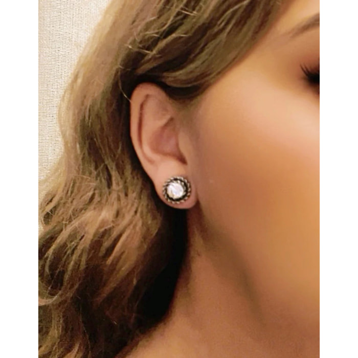 Pack de pendientes redondo filiigrana Sw cristal y Piedra azul_lapislazuli plata 10µ