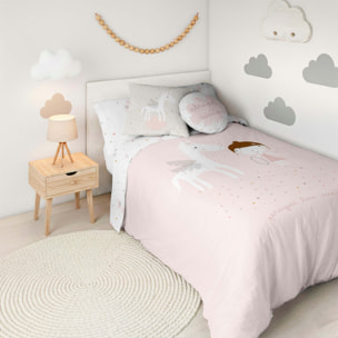 Funda Nórdica Estampada - Reversible - Infantil - Cierre Solapa - 100% Algodón - Incluye 1 Funda de Almohada - Pegaso Mágico