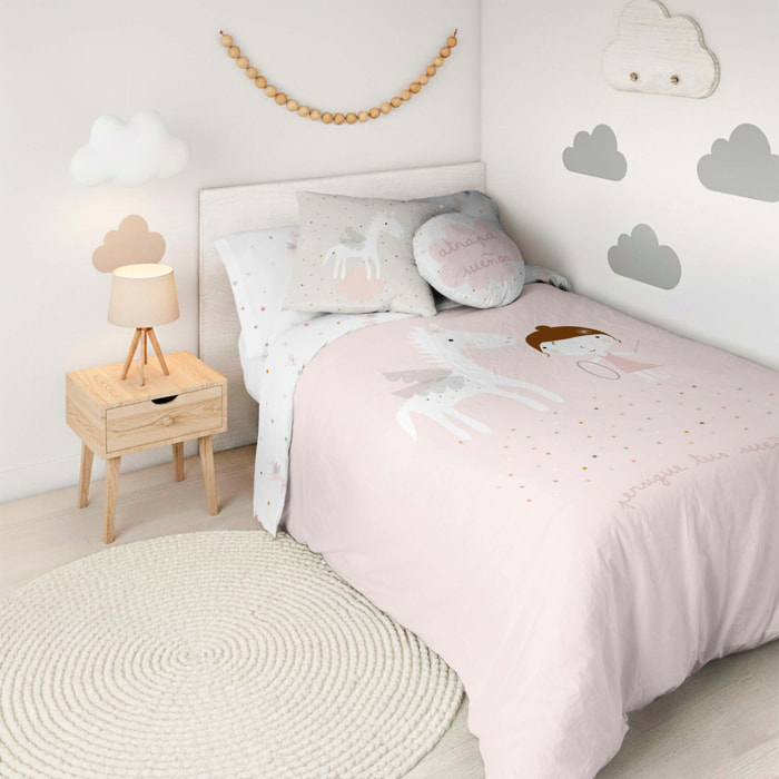 Funda Nórdica Estampada - Reversible - Infantil - Cierre Solapa - 100% Algodón - Incluye 1 Funda de Almohada - Pegaso Mágico