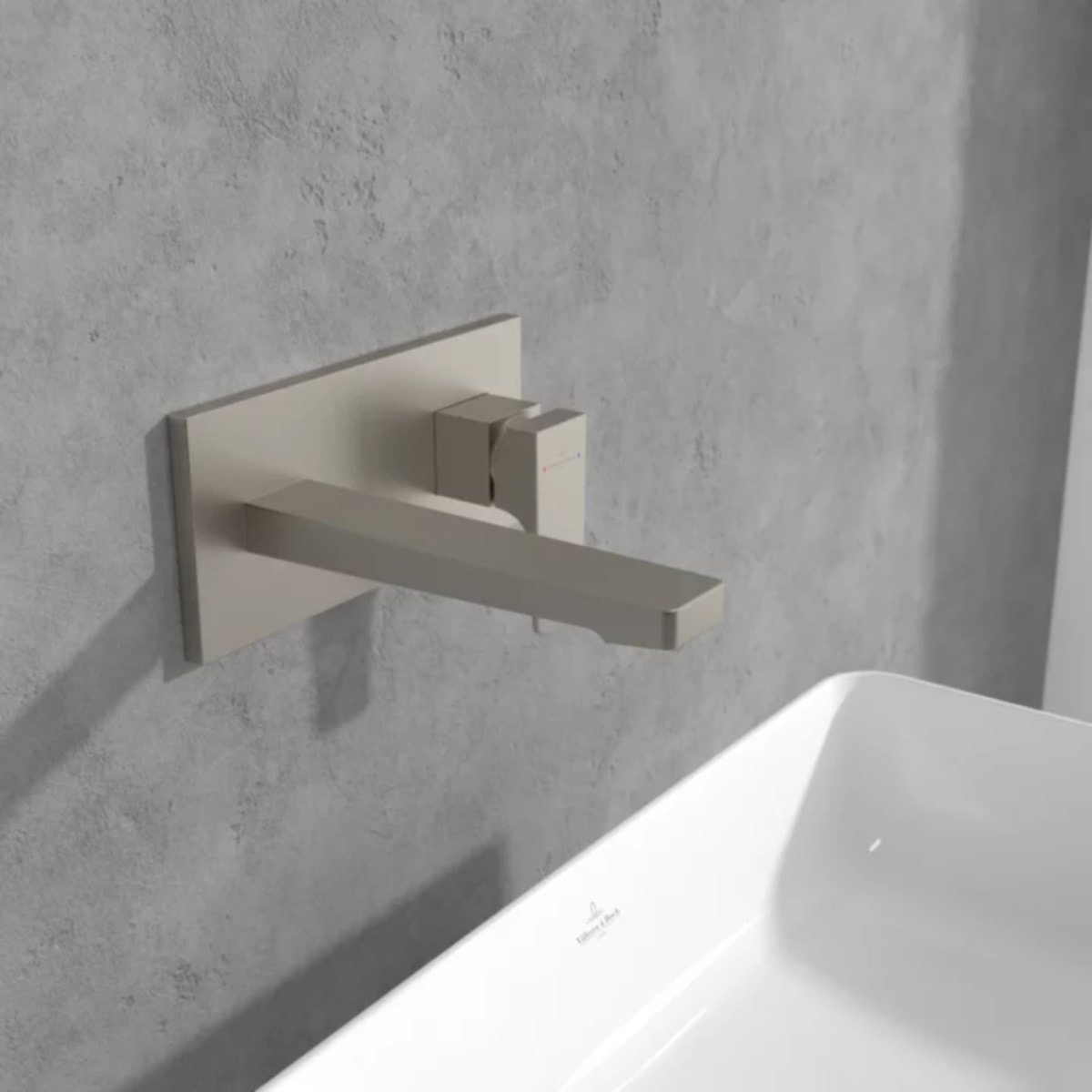 Mitigeur lavabo mural Architectura Square avec vidage Push Open Brushed Nickel Matt + corps encastré