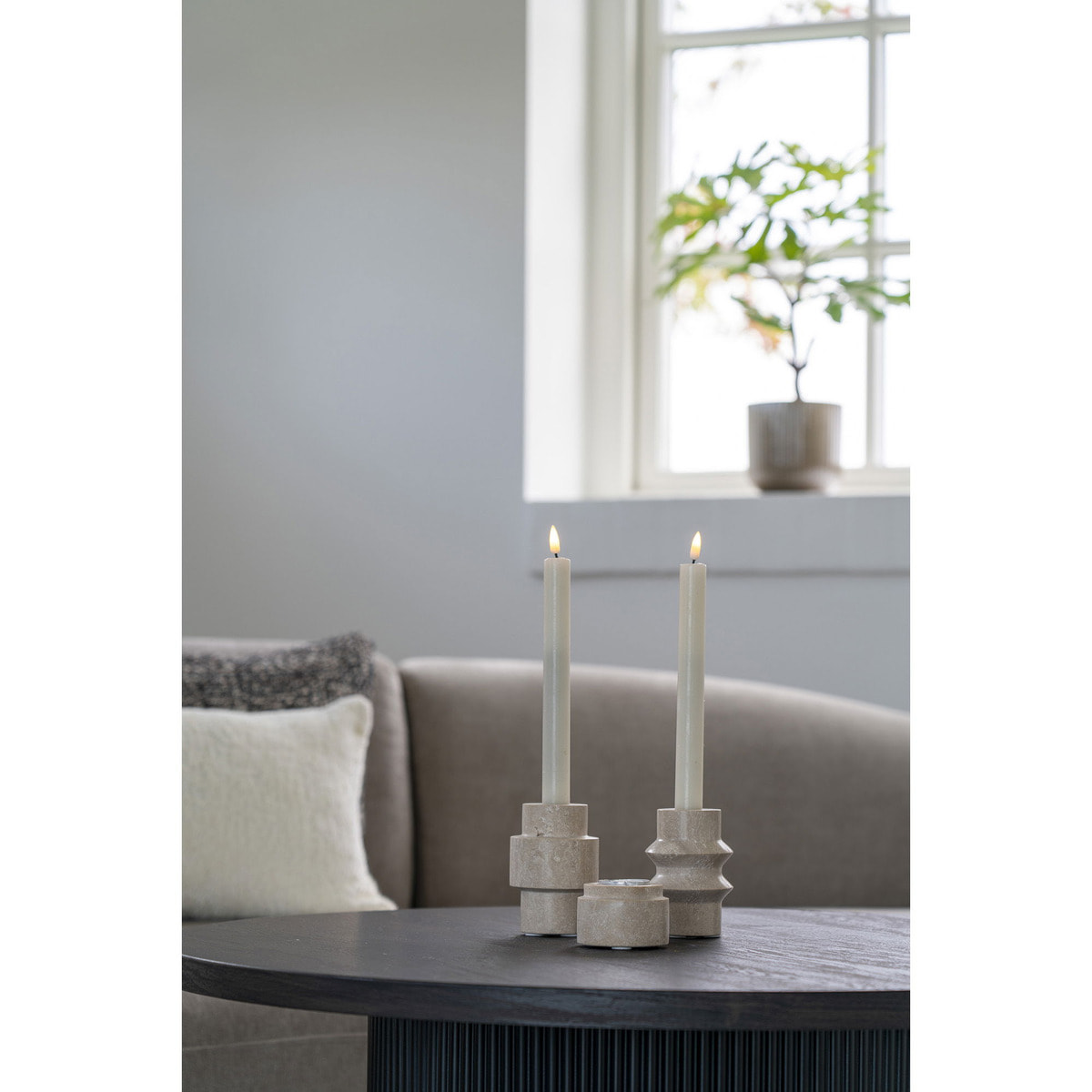 Set 2 Portacandeline in Travertino Naturale — Ø7×4,5 cm