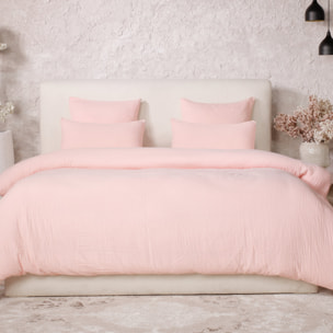 Parure housse de couette gaze de coton lavé rose lotus