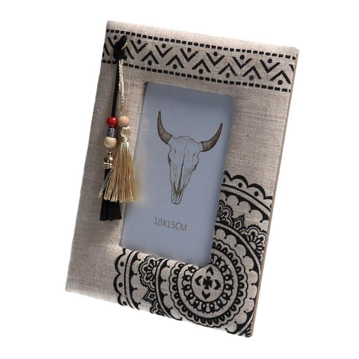 Portafoto da tavolo in legno e tessuto indios rettangolare cm18x2h23