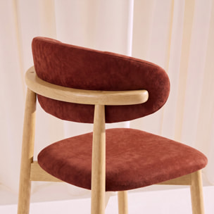 Tabouret de bar bois d'hévéa naturel et tissu chenille (lot de 2)  PAOLA