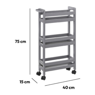 Desserte à roulettes 3 niveaux Gris béton Colorama