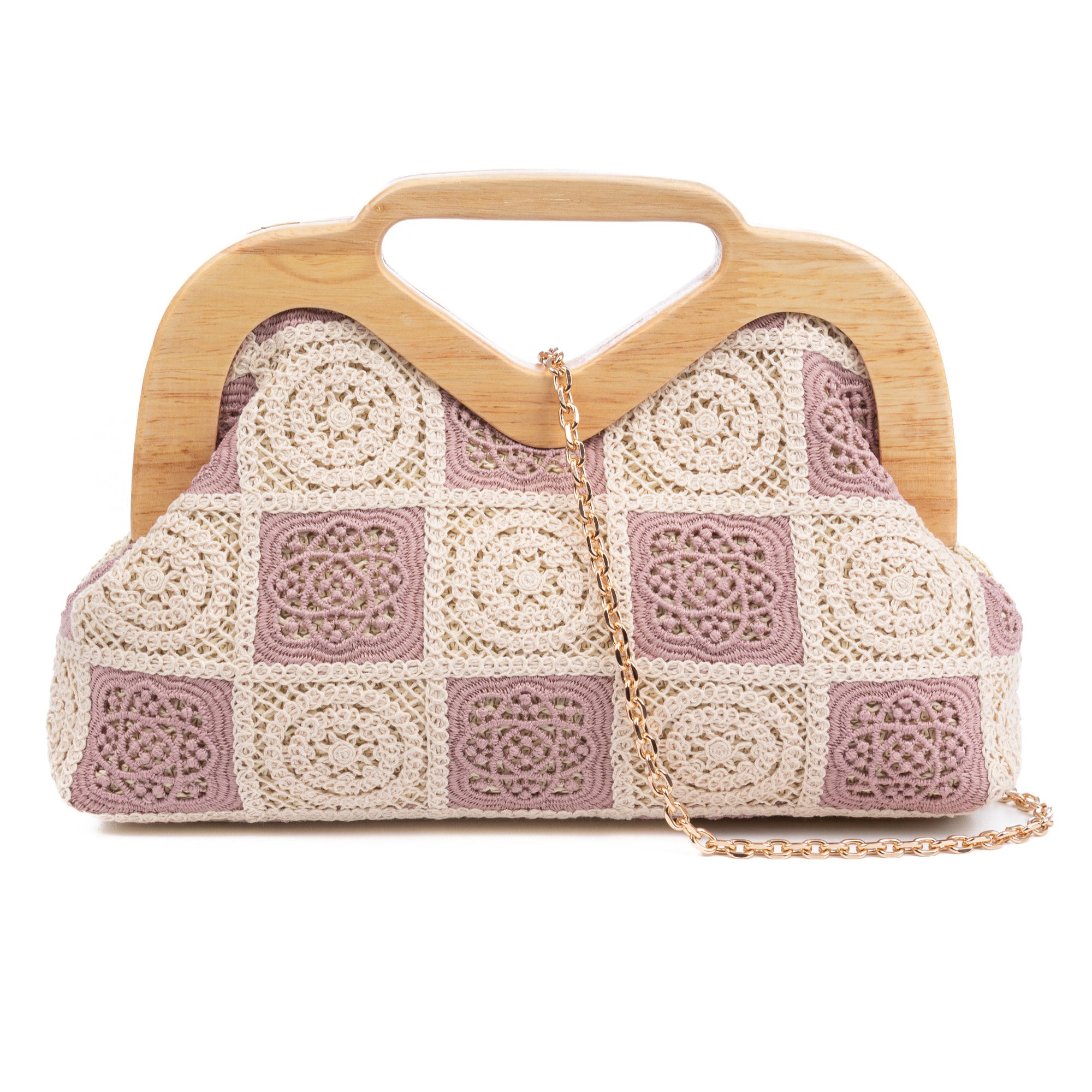 Bisenzio Bolso de mano Mujer. Fabricado en madera natural, algodón y paja trenzada.