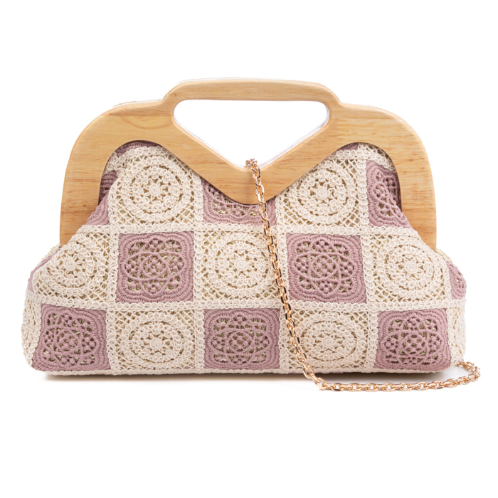 Bisenzio Bolso de mano Mujer. Fabricado en madera natural, algodón y paja trenzada.